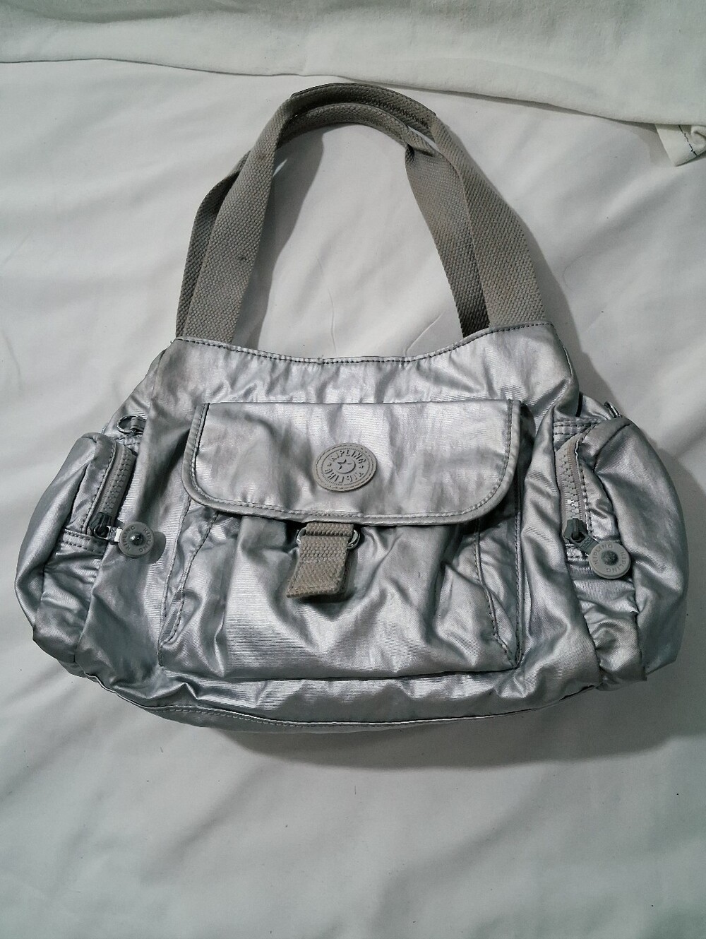 Kipling Silver Shoulder Bag - Metallic Silver Tote